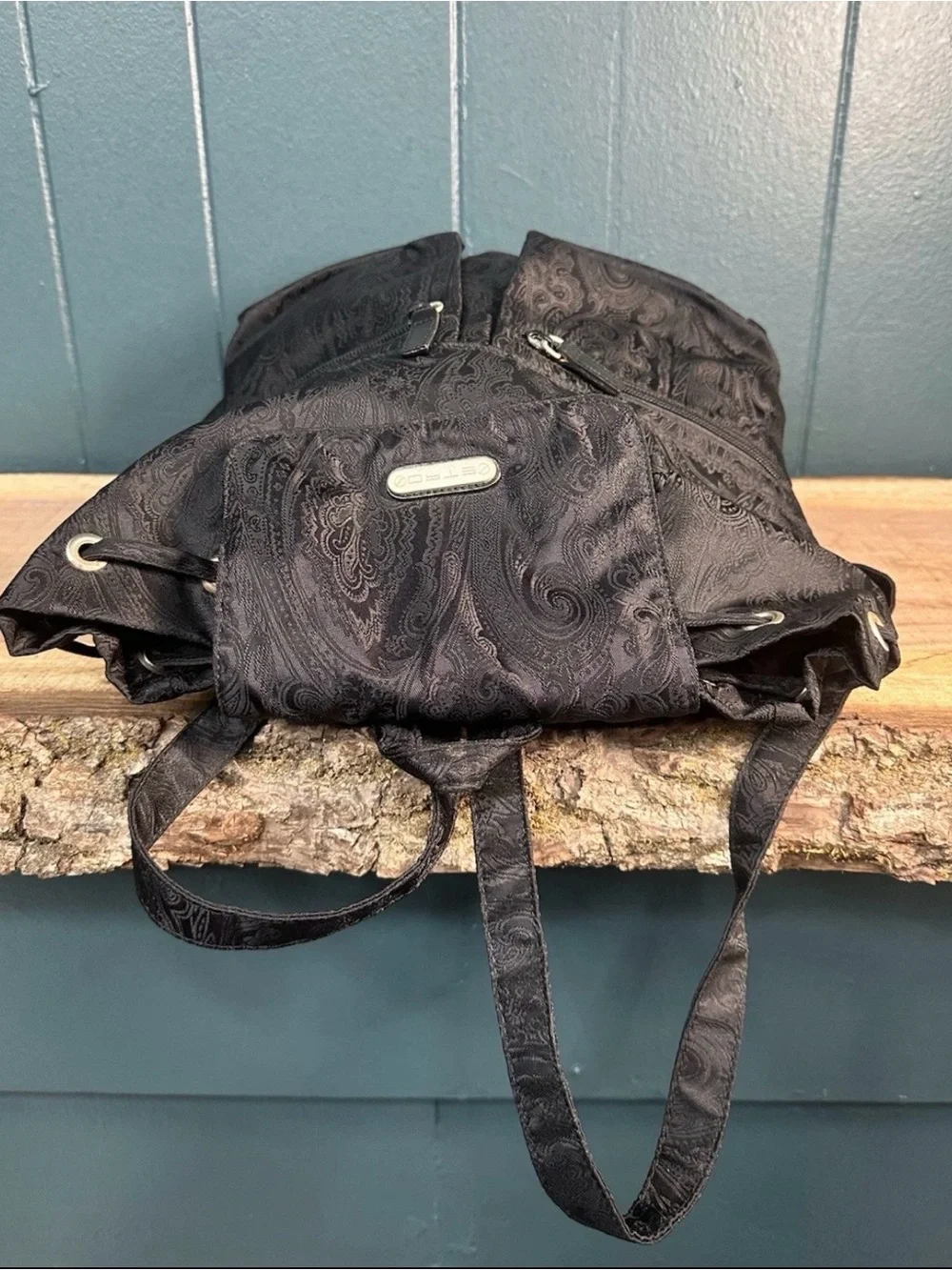 ETRO Milano Paisley Jacquard Backpack Black Drawstring Italy check description